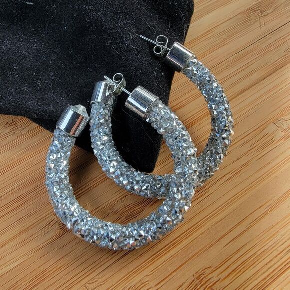 Swarovski  elements Women's Silver Jewelry earrings hoops - Picture 2 of 5